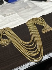 ANTIQUE NOUVEAU GOLD TONE 9 MULTI-STRAND LAYERED NECKLACE TINY BOOK LINKS 88g