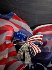America’s 250th Birthday! American Flag Rhinestone Bow Brooch
