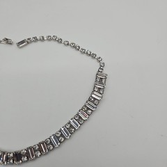 Vintage Weiss Rhinestone Emerald Cut Line Necklace Clear Silver Toned Choker