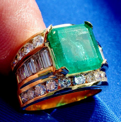 Original EARTH MINED EMERALD DIAMOND Engagement Ring Vintage Deco SOLID 18K GOLD