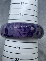 Vintage Round Shape Lucite Purple Flowers 7.67” Boho Bangle Bracelet READ