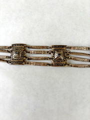 Vintage Silver Plate Mexico pyramid bracelet Aztec Panel 7.25″ nice