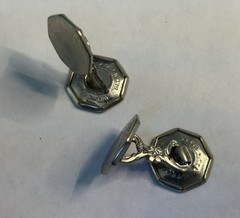 Set Vintage Engraved Belais Art Deco 14k White Gold Front Cufflinks Talon Grip