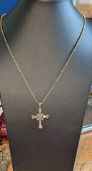 Vtg Juicy Couture Gold Tone Cross Pendant Necklace AB Rhinestone Baguette Crown