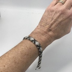 Vintage X O Design Black Onyx & Clear Pave Cubic Zirconia Bracelet sz 7″