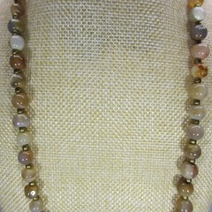 Vintage Stone Bead Necklace Gold Tone 24 Inch