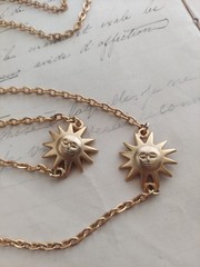 Vintage Gold Tone Moon Sun and Stars Necklace 42″