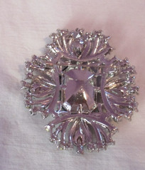 Vintage-Style Rhinestone Brooch with Large Black Faceted Center Stone 2.5 inches