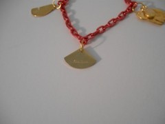 One of a Kind~3) Signed Laurel Burch Charms~Cats 7 1/4″ Pink Chain Link Bracelet