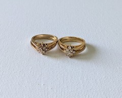 VINTAGE AVON RARE REVERSIBLE FLIP RING SIMULATED DIAMOND, RUBY, EMERALD SIZE 9