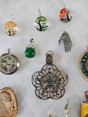 Vintage/ Modern Pendant lot of over 20 pieces. Glass, metal