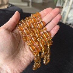 Antique Amber Honey Molded Czech Glass Bead Necklace Hand Strung Knotted Flapper