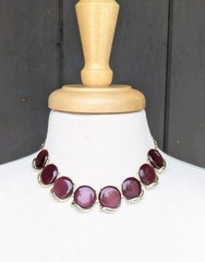 Vintage Deep RED Burgundy Maroon ROUND Thermoset Gold Tone 16″ Necklace Choker