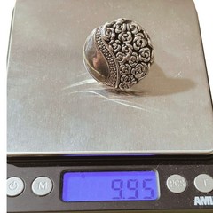 Artisan Sterling Silver Rose Dome Ring – Floral Overlay, Size 7, 1990s–2000s