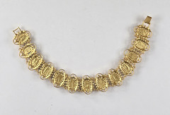 Moonglow Blue Lucite Gold Link Collar, Vintage Filigree Choker Necklace