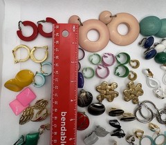 Vintage Lot Of 33 Colorful Clip Earrings Various Sizes Colors Fun Set Everyday
