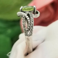Silver Oval Peridot Cubic Zirconia Filigree Ring-925-Sterling-10mm Peridot-1.50c