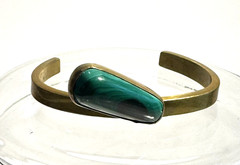 Vintage Malachite & Thick Copper Cuff Bracelet Retro Art Deco Revival Design 30g