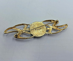 Vintage Monet Brooch Pin Mint Green Cabochon Gold Tone Leaf Signed 1970s 1980s