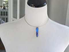 Vintage Sterling Silver 925 Modernist Glass Slide Choker Necklace 17″