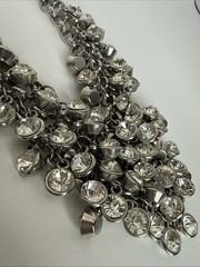 Vintage Cascading Rhinestone Cocktail Bib Necklace Silver Tone Adjustable Length