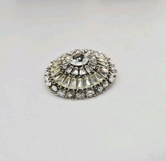 Vintage Round Brooch Crystal Silver tone HUGE Modern Modernist 3D 2.25 in