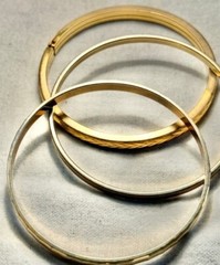 2 MONET Signed bracelets gold tone metal bangle 1 12k GF Marathon hinged TX311