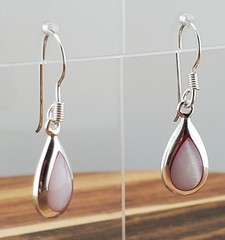 925 Pink Chalcedony Teardrop 1in Drop Earrings Sterling Silver Bezel Set Pear