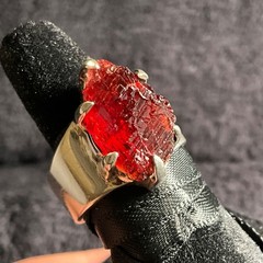 VTG – Starborn Etched Spessartite Garnet on Wide Band 925 Sterling -Sz 6.75 -10g