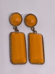 Vintage Orange Statement Earrings – Art Deco Style Gold Tone Dangle Earrings