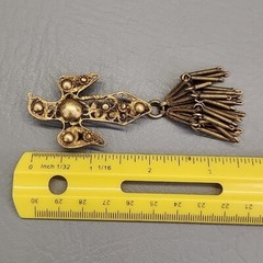 Vintage Eagle Brooch Gold Filled Filigree Tassel C Clasp Artisan Antique 3.5″