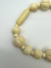 Vintage Antique Bovine Bone Beads Hand Carved Beaded Barrel Closure Necklace 31”