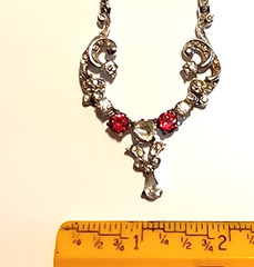 SET OF 2: Vintage Red & Clear Rhinestone Necklace w/NEW Marquis Red Earrings