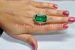 1.51ct Rose Cut Diamond Antique Look 925 Sterling Silver Emerald Cocktail Ring