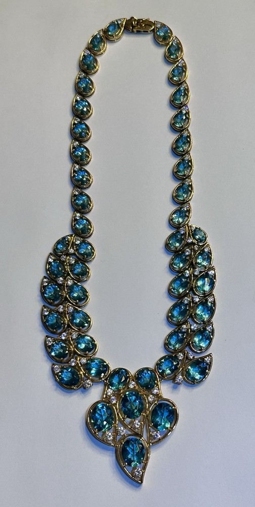 Ltd Ed 123/200~88g 16.5” Vermeil Sterling Blue Topaz/CZ Statement Necklace Sgnd
