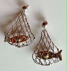 Vintage Large Sterling .925 CARSI Fish Jointed Articulated Tail in Fishing Net