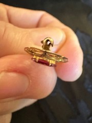 Antique Art Deco 10K Rose and Yellow Gold Glass/Paste Ruby Brooch