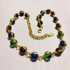 Rainbow Glass Vintage Style Long Necklace Bezel Jelly Glass Cabochons Necklace