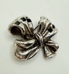 Vintage LANVIN Paris Bow Brooch Silver Tone Black Stone Signed Designer Pin 2 in