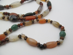 Vintage Quartz Moonstone Agate Long Barrel Natural Stone 12.5mm Necklace 53 In