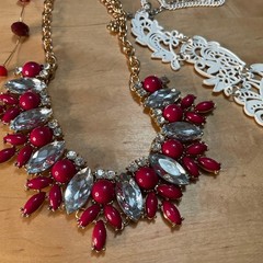9 Costume Necklaces Glass Stone Pearl Silver Gold Tone Bling Statement Beads