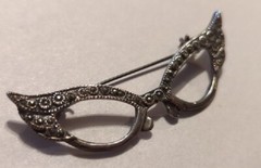 Vintage Extremely Rare Sterling Silver Cat Eye Glasses Frame Brooch Pin Gorgeous