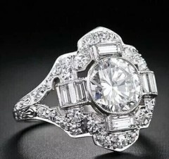 Art Deco Vintage Style 3Ct Lab Created Diamond Engagement 14K White Gold FN Ring