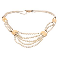 Vintage 5 Strand Pearl Jade 14K Gold Chocker Pearl Necklace by de Groot & Gudde