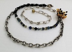 Vintage Authentic Signed Lanvin Silver Tone Crystal Asymmetrical Necklace