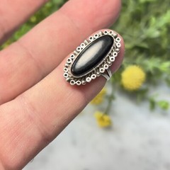 Vtg MEXICO Sterling Silver Black Onyx Large Oval Cabochon Split Band Ring Sz 6