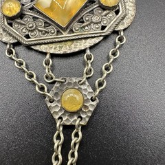 Vintage Art Deco Style Necklace Glass Filigree Pendant Drop Fringe