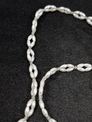Vintage Retro White Faux Pearl Oval Bead Woven Style Necklace 26 in