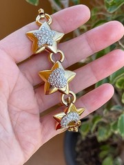 Chunky Gold Star Statement Bracelet Crystal Moon Heart Celestial Link 19cm