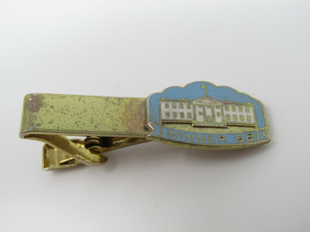 Vintage 1968 Nixon Election Winner White House Tie Clip Bar Gold Tone Enamel